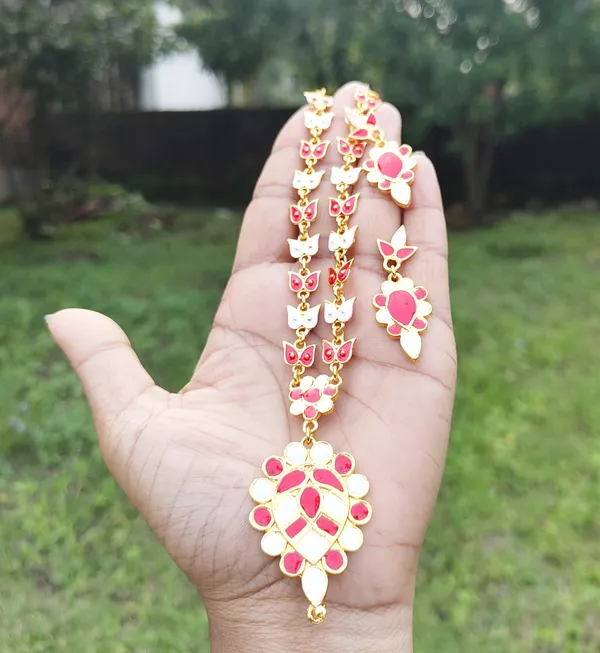 Assamese_Traditional_Gold_Plated_Red_White_Dugdugi-Patio_Set_For_Women_&_Girl
